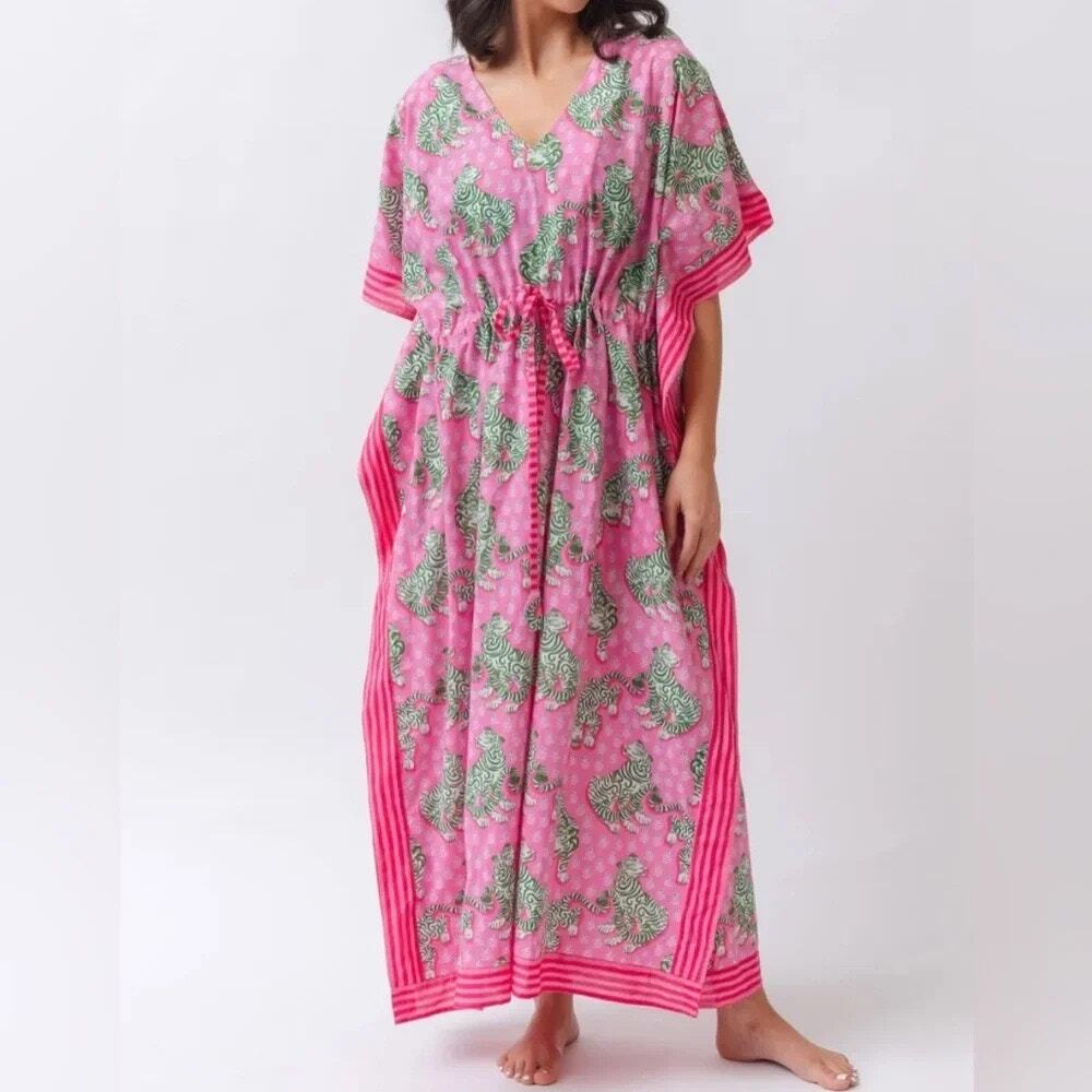 PrintFresh x Lime Ricki Pink Tiger Floral Organic Cotton Caftan One Size